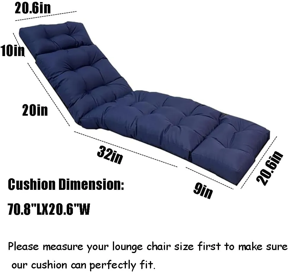 Chaise Lounge Cushion Outdoor, Patio Lounge Chair Cushion with Ties for Indoor Outdoor Furniture, Waterproof Replacement Long Chair Cushion (Light Gray)