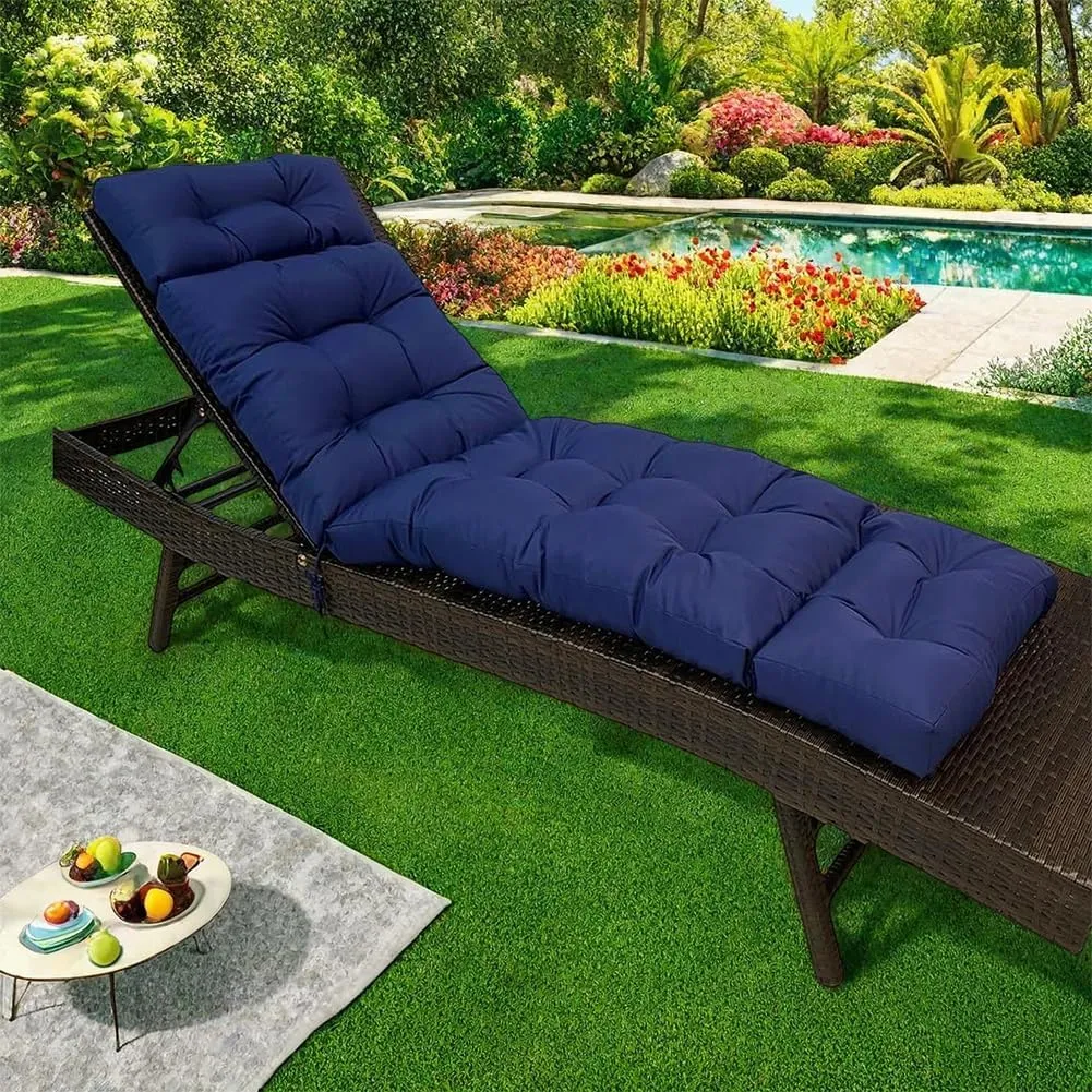 Chaise Lounge Cushion Outdoor, Patio Lounge Chair Cushion with Ties for Indoor Outdoor Furniture, Waterproof Replacement Long Chair Cushion (Light Gray)