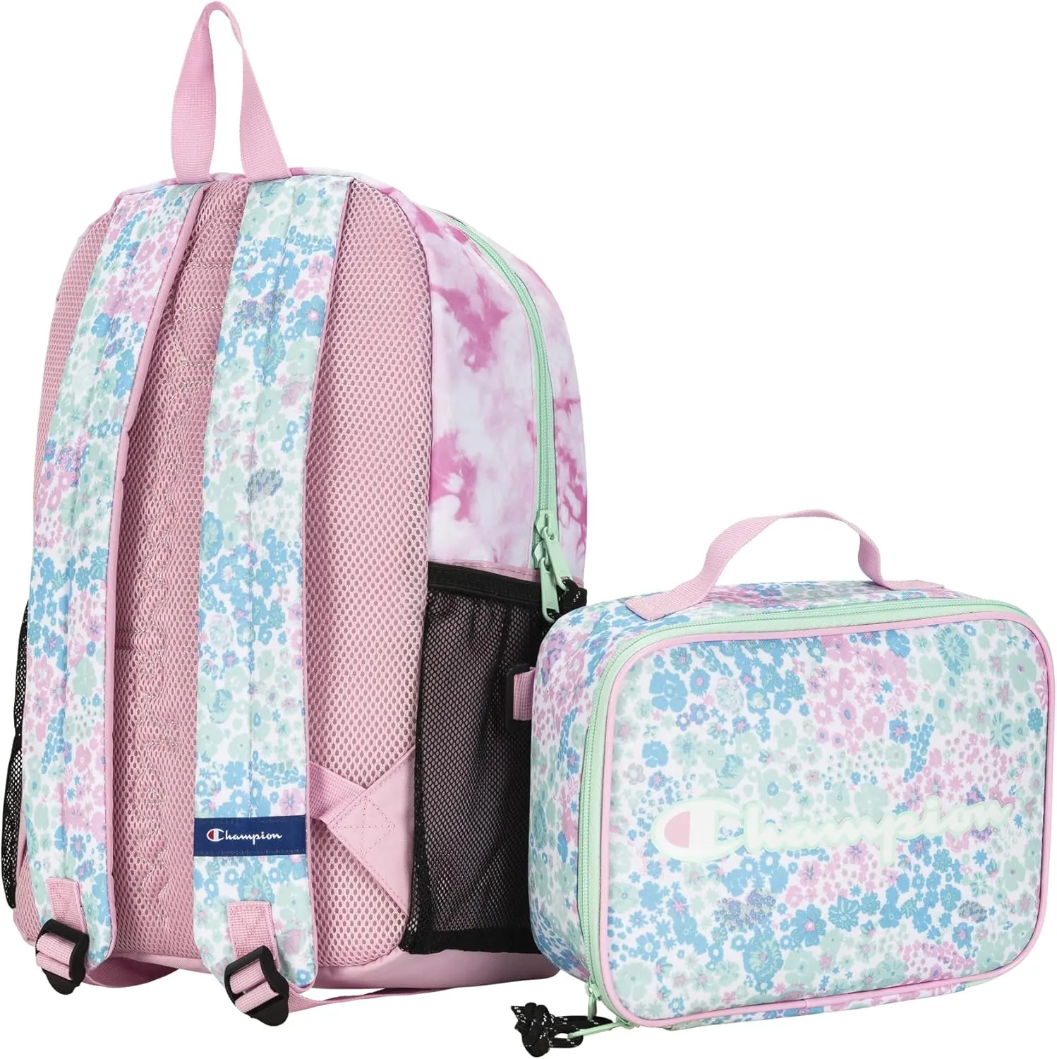 Champion Kids' Youth Backpacks & Lunch Kit Combo, Pink Candy/Aruba Blue, One-Size