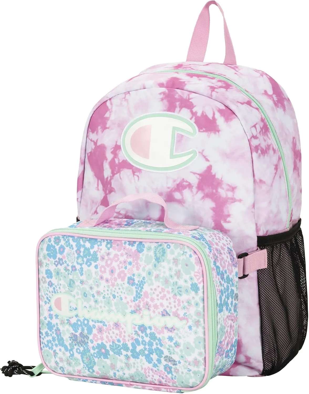 Champion Kids' Youth Backpacks & Lunch Kit Combo, Pink Candy/Aruba Blue, One-Size