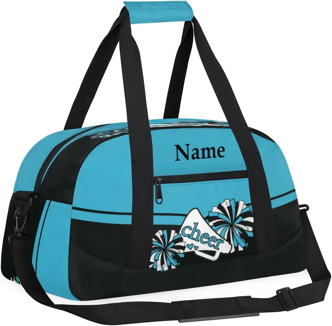 Cheer Blue Black Personalized Duffle Bag for Kids Custom Dance Ballet Bag with Name Lightweight Travel Weekender Overnight Bags Sport Gym Duffel Bag Workout Carry On Tote for Girls Boys