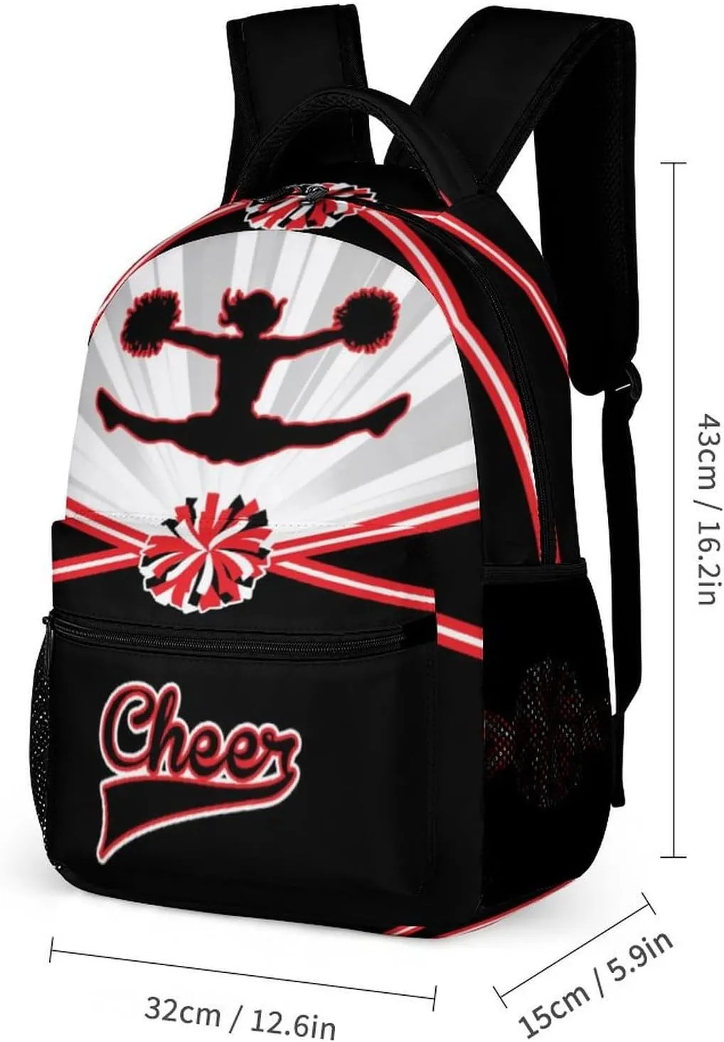 Cheerleading Backpack for Kids Girls Boys School, 16 Inches Cute Cheer Theme Bookbag, Adjustable, Lightweight, Large Capacity, Colorful Daily Casual Backpacks
