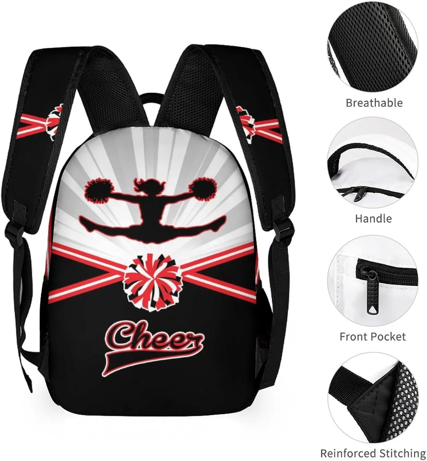 Cheerleading Backpack for Kids Girls Boys School, 16 Inches Cute Cheer Theme Bookbag, Adjustable, Lightweight, Large Capacity, Colorful Daily Casual Backpacks