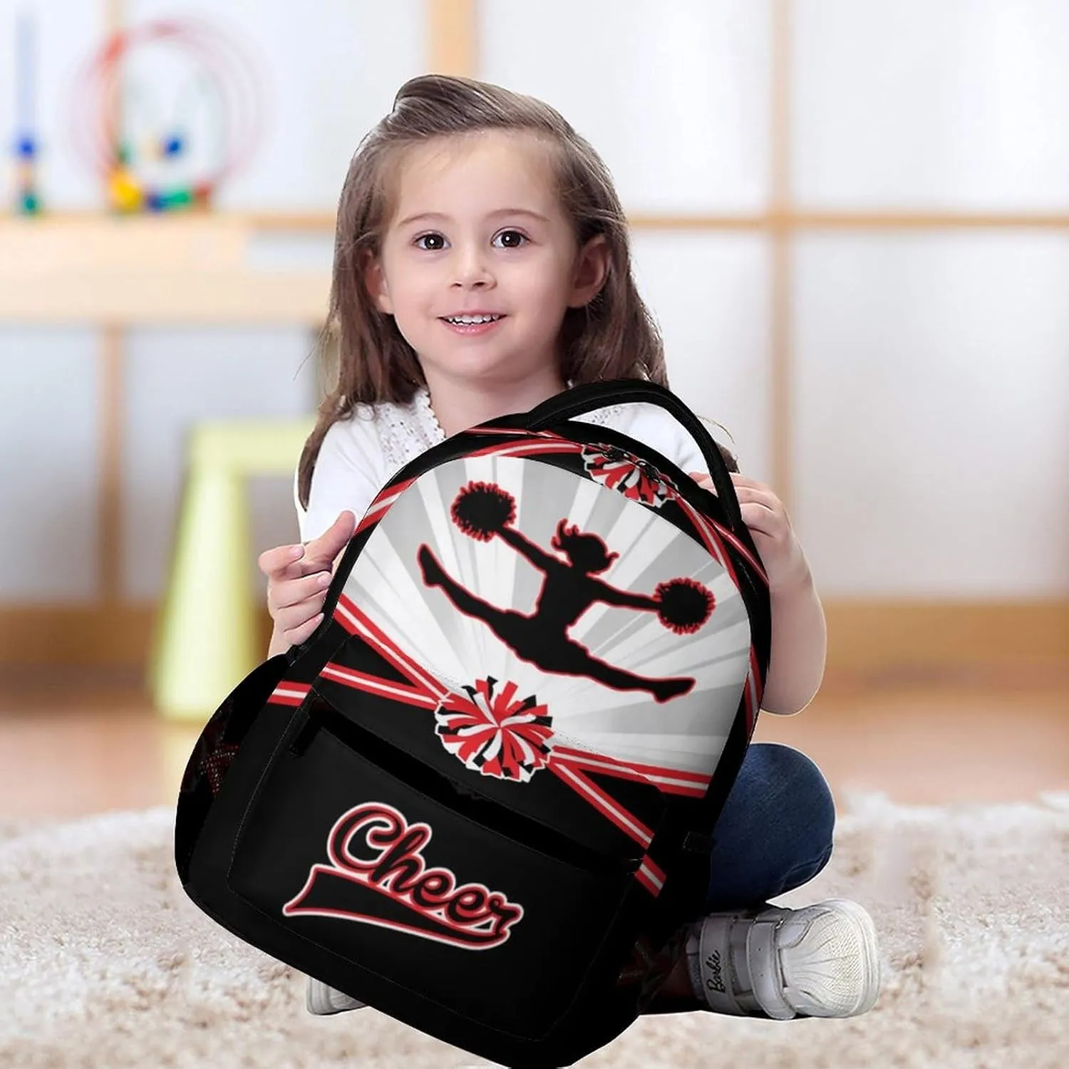 Cheerleading Backpack for Kids Girls Boys School, 16 Inches Cute Cheer Theme Bookbag, Adjustable, Lightweight, Large Capacity, Colorful Daily Casual Backpacks