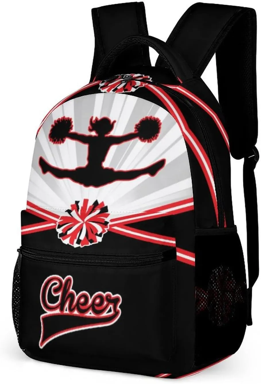 Cheerleading Backpack for Kids Girls Boys School, 16 Inches Cute Cheer Theme Bookbag, Adjustable, Lightweight, Large Capacity, Colorful Daily Casual Backpacks