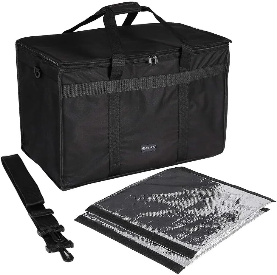 cherrboll Insulated Food Delivery Bag, Commercial Grade Food Warmer with Detachable Dividers & Shoulder Strap, Thick Thermal Carrier for Restaurant Catering Transport
