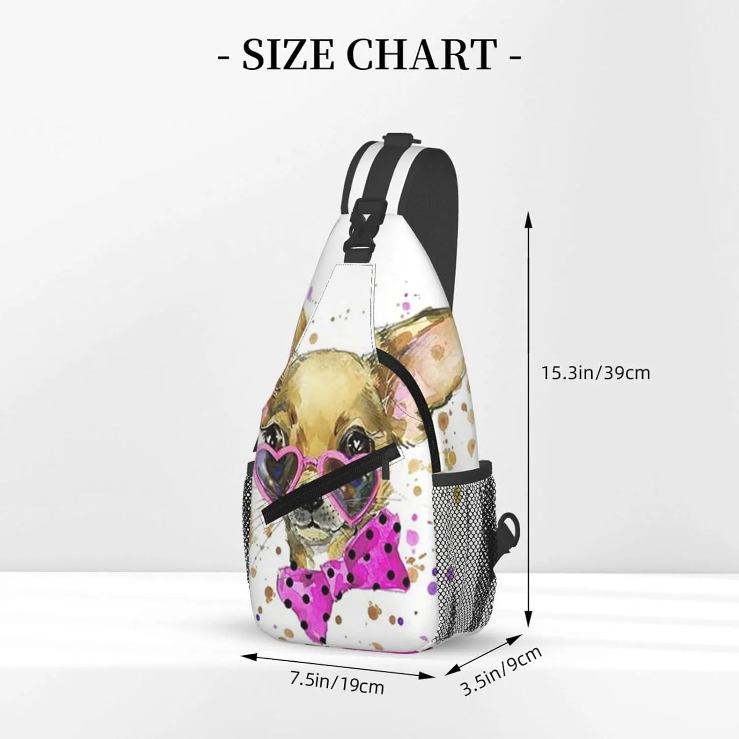 Chihuahua With Heart Shaped Glasses Crossbody Backpack Dachshunds Dog Chest Bag Lightweight One Strap Backpack Multipurpose Travel Hiking For Men Women