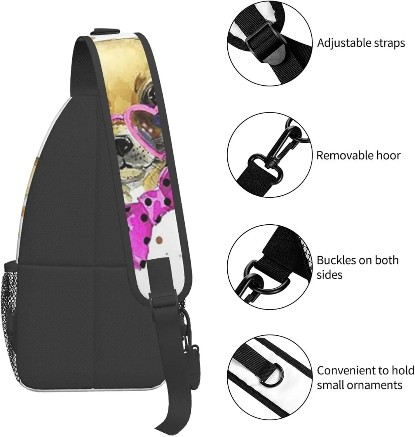 Chihuahua With Heart Shaped Glasses Crossbody Backpack Dachshunds Dog Chest Bag Lightweight One Strap Backpack Multipurpose Travel Hiking For Men Women