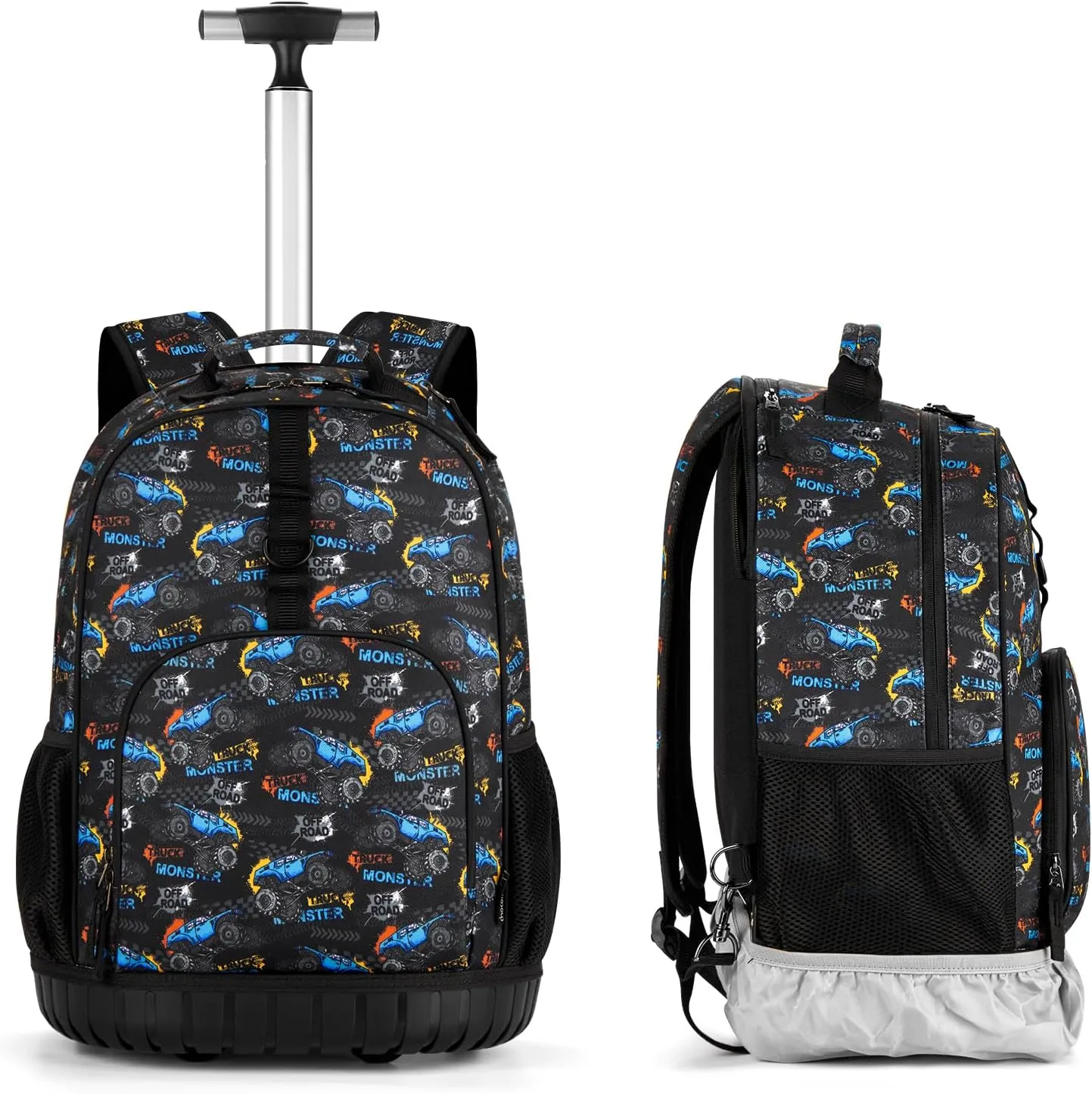 Choco Mocha Rolling Backpack Boys, 18 Inch Rolling Backpack for Elementary School Bookbag with Wheels, Roller Backpacks with Lunch Bag Set for Boys, Truck Black
