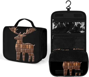 Chocolate Reindeer Christmas Makeup Bag Portable Hanging Organizer for Travel Wash Bags With Handle And Divider