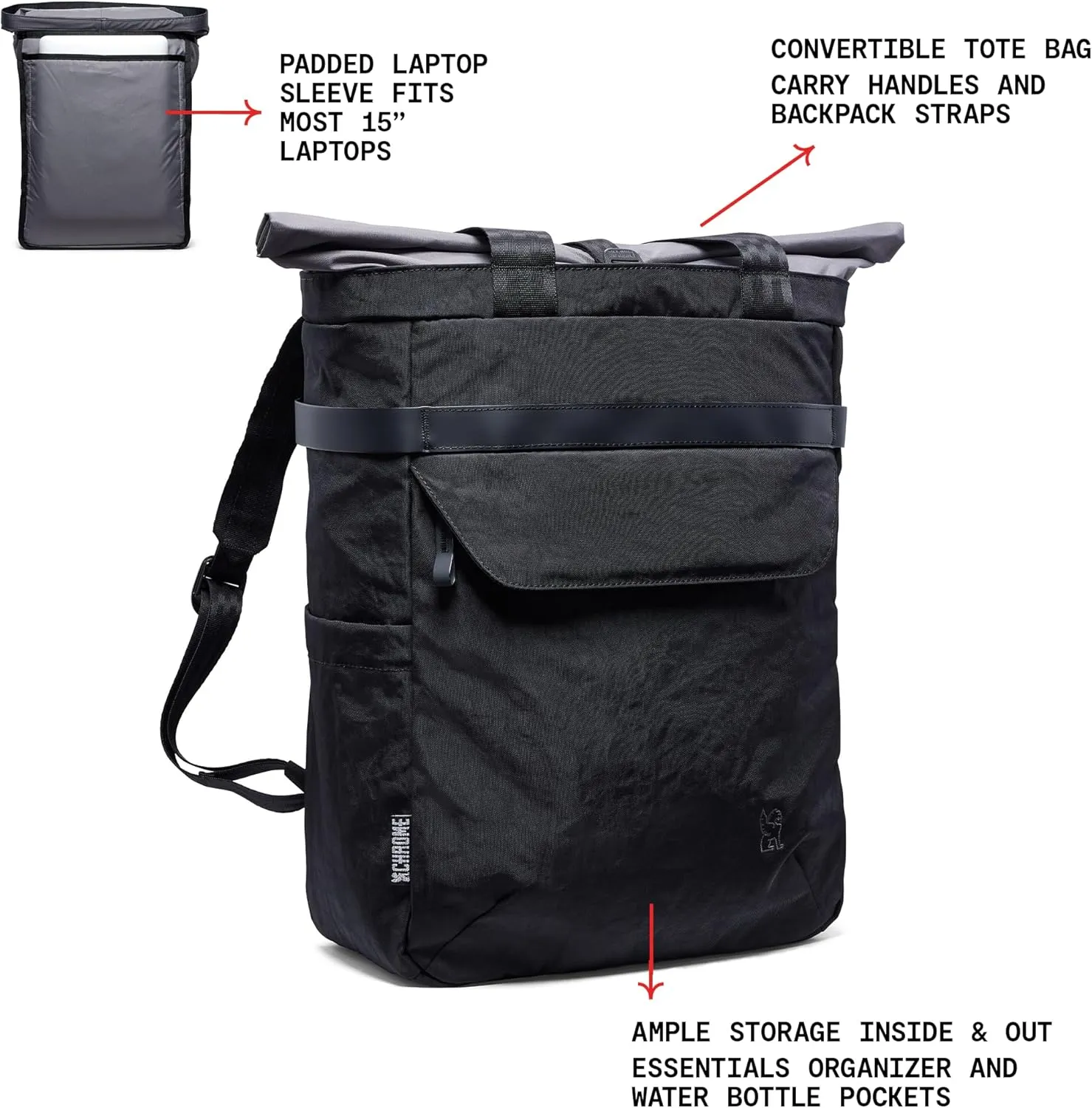 Chrome Industries Valencia Totepack, Convertible Backpack and Tote for Men and Women, Organizer Pockets, Laptop Sleeve