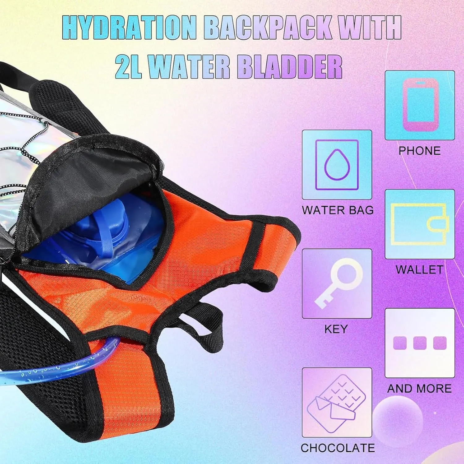 Chunful 4 Water Backpack Running Hydration Pack with 2L Hiking Water Bladder Pack for Musical Festival Essential Women Men Running Cycling Climbing Hiking, 4 Color