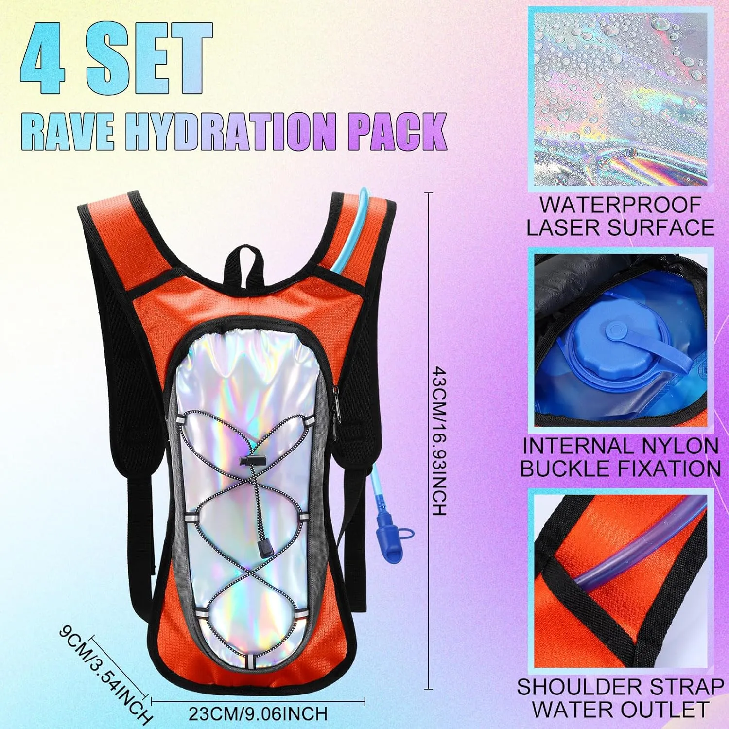 Chunful 4 Water Backpack Running Hydration Pack with 2L Hiking Water Bladder Pack for Musical Festival Essential Women Men Running Cycling Climbing Hiking, 4 Color