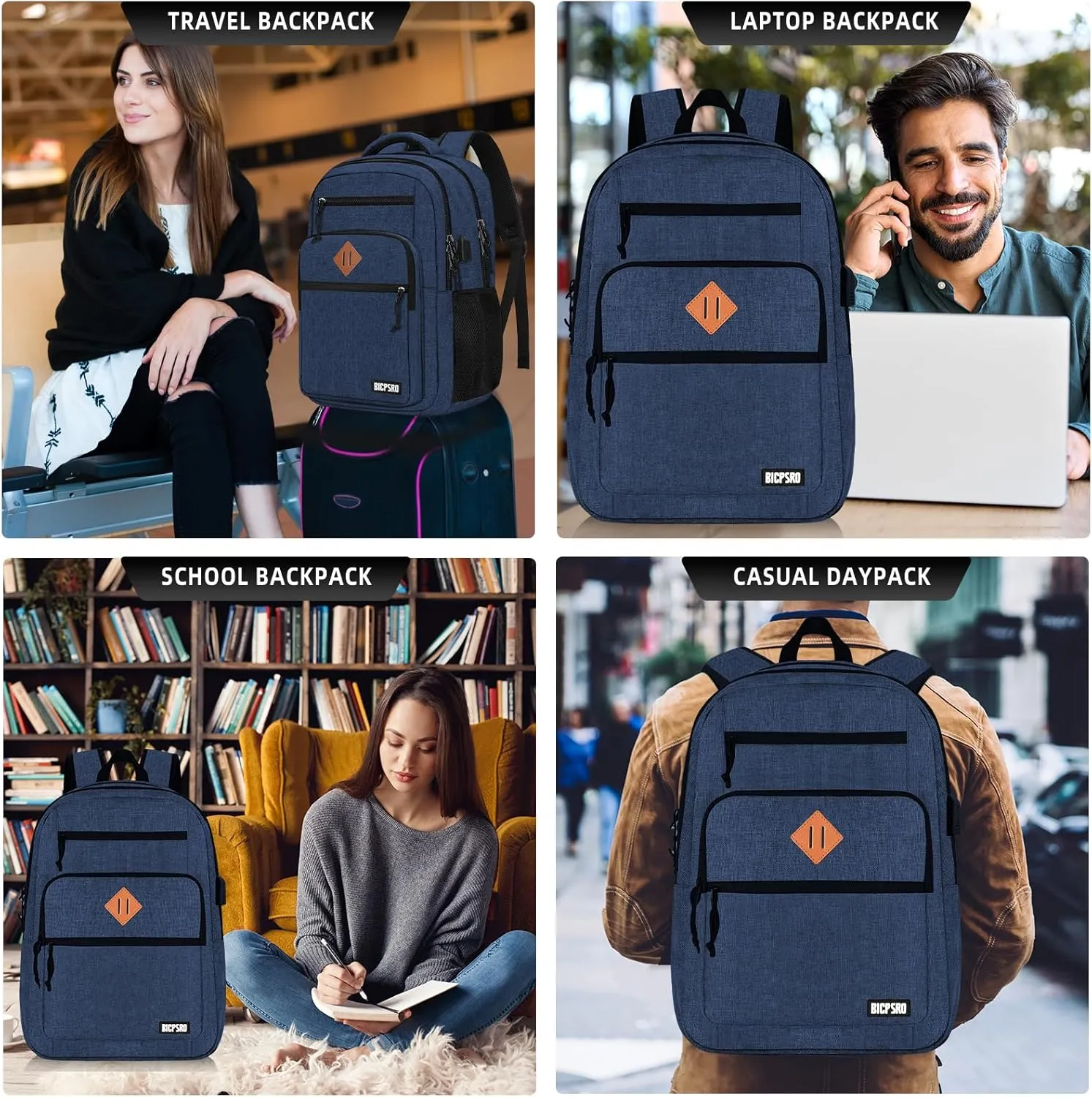 Classic Backpack for Men Women, School Backpack for Girls Boy Teens,15.6 Inch Laptop Bookbag with USB Charger for College High School Work Business Computer Back Pack,mochilas para hombres,Blue
