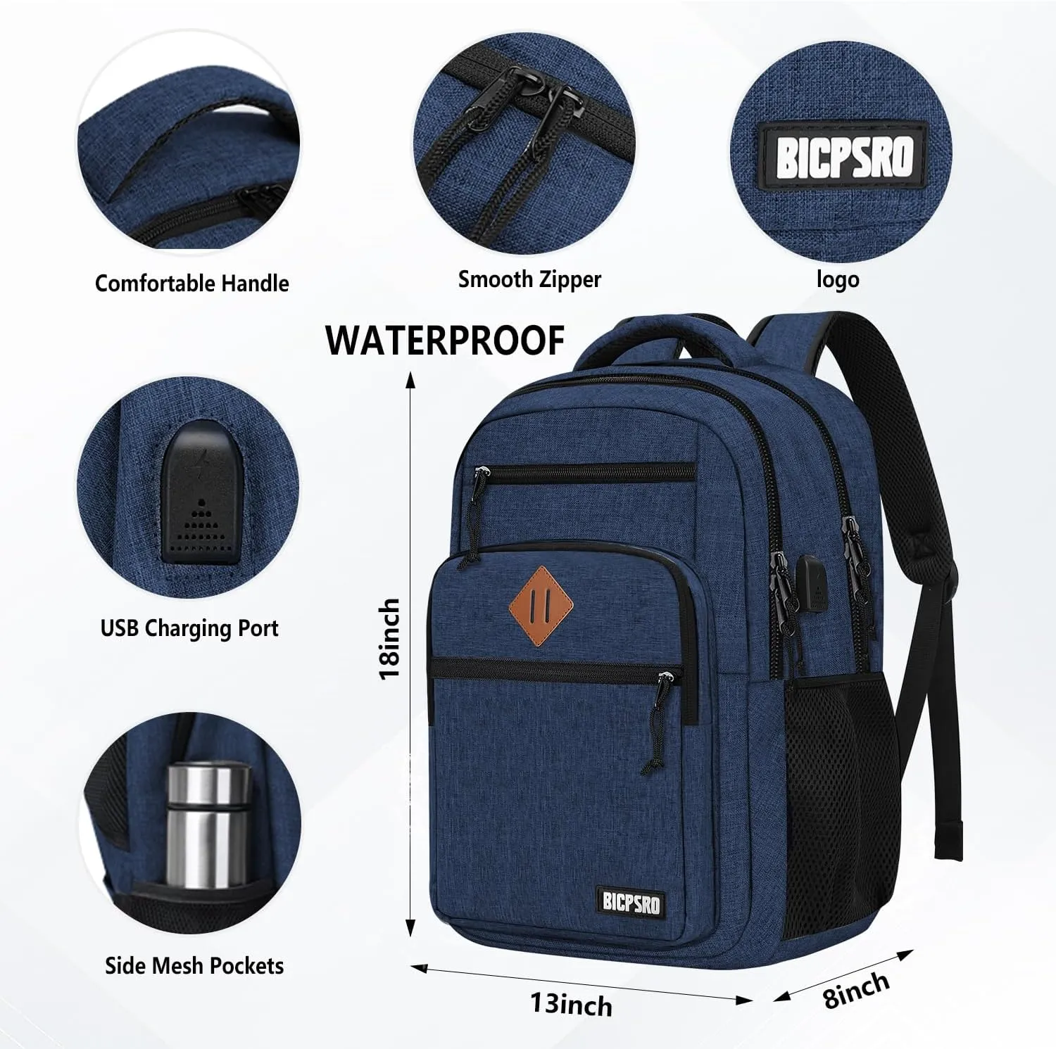 Classic Backpack for Men Women, School Backpack for Girls Boy Teens,15.6 Inch Laptop Bookbag with USB Charger for College High School Work Business Computer Back Pack,mochilas para hombres,Blue
