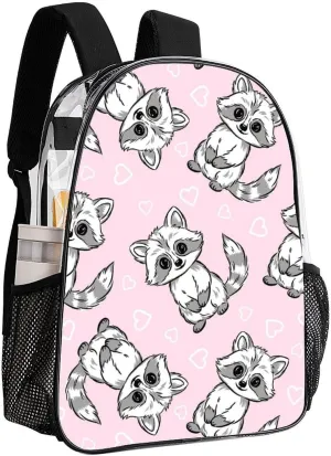Clear Backpack Heavy Duty Summer Raccoon Cute 16 Inch for Stadium Events Concert Travel Work Sport Hiking Waterproof Sturdy Transparent Bag for Men Women