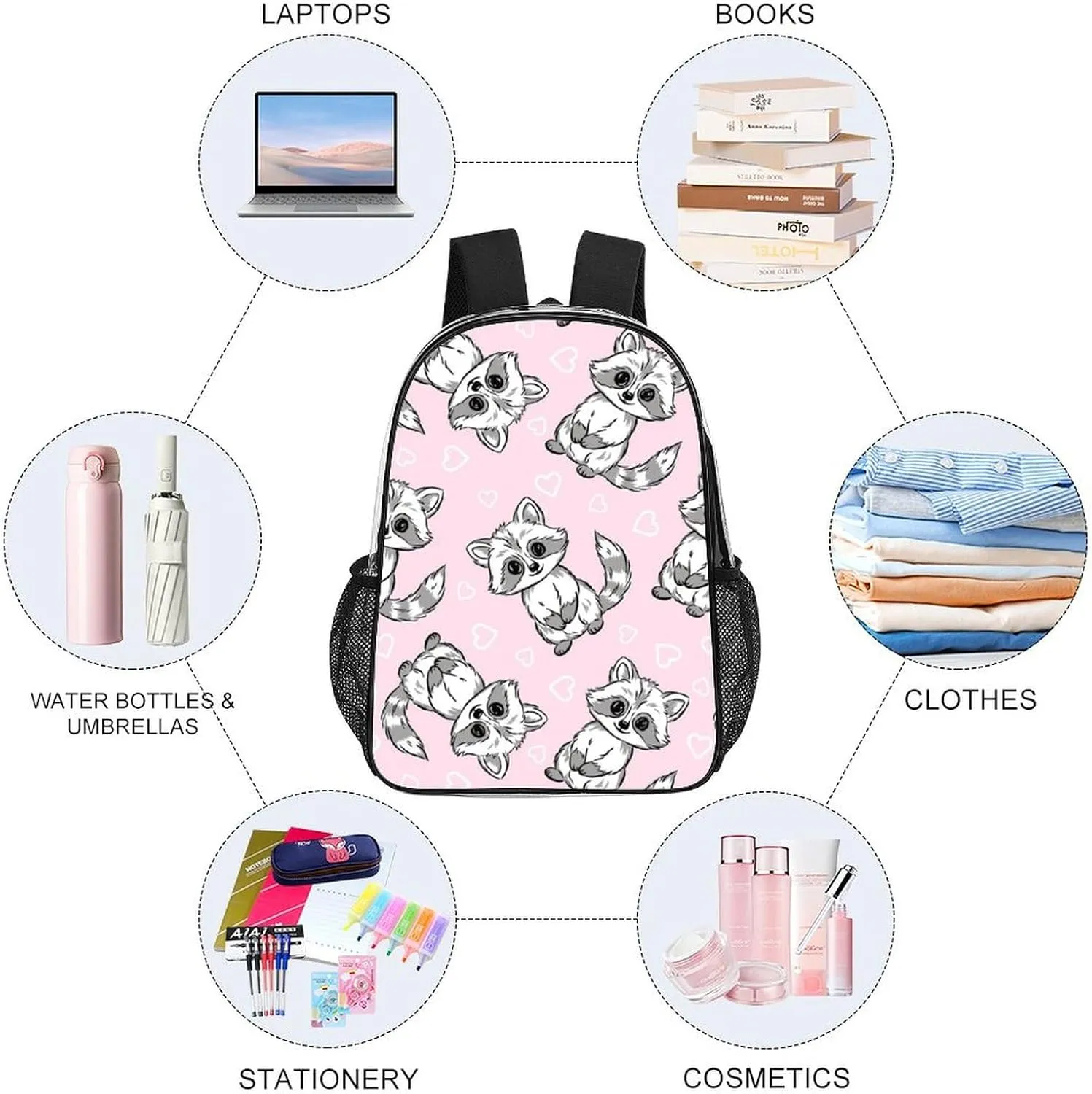 Clear Backpack Heavy Duty Summer Raccoon Cute 16 Inch for Stadium Events Concert Travel Work Sport Hiking Waterproof Sturdy Transparent Bag for Men Women