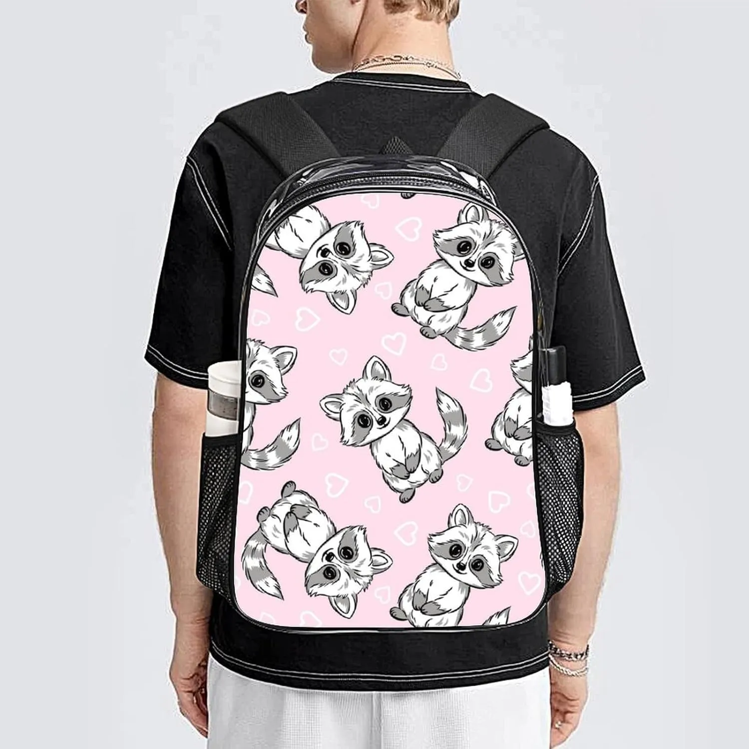 Clear Backpack Heavy Duty Summer Raccoon Cute 16 Inch for Stadium Events Concert Travel Work Sport Hiking Waterproof Sturdy Transparent Bag for Men Women