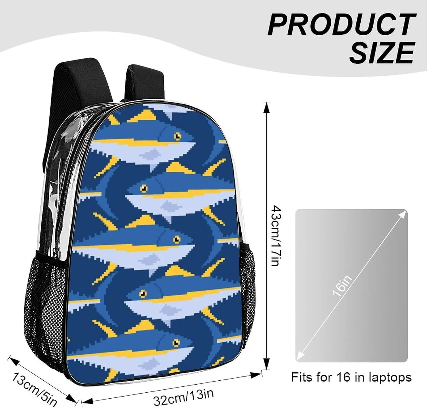 Clear Backpack Heavy Duty Tunny Seafood Fish 16 Inch for Stadium Events Concert Travel Work Sport Hiking Summer Waterproof Sturdy Transparent Bag for Men Women
