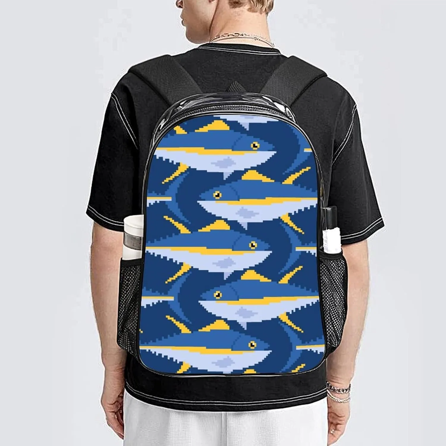 Clear Backpack Heavy Duty Tunny Seafood Fish 16 Inch for Stadium Events Concert Travel Work Sport Hiking Summer Waterproof Sturdy Transparent Bag for Men Women