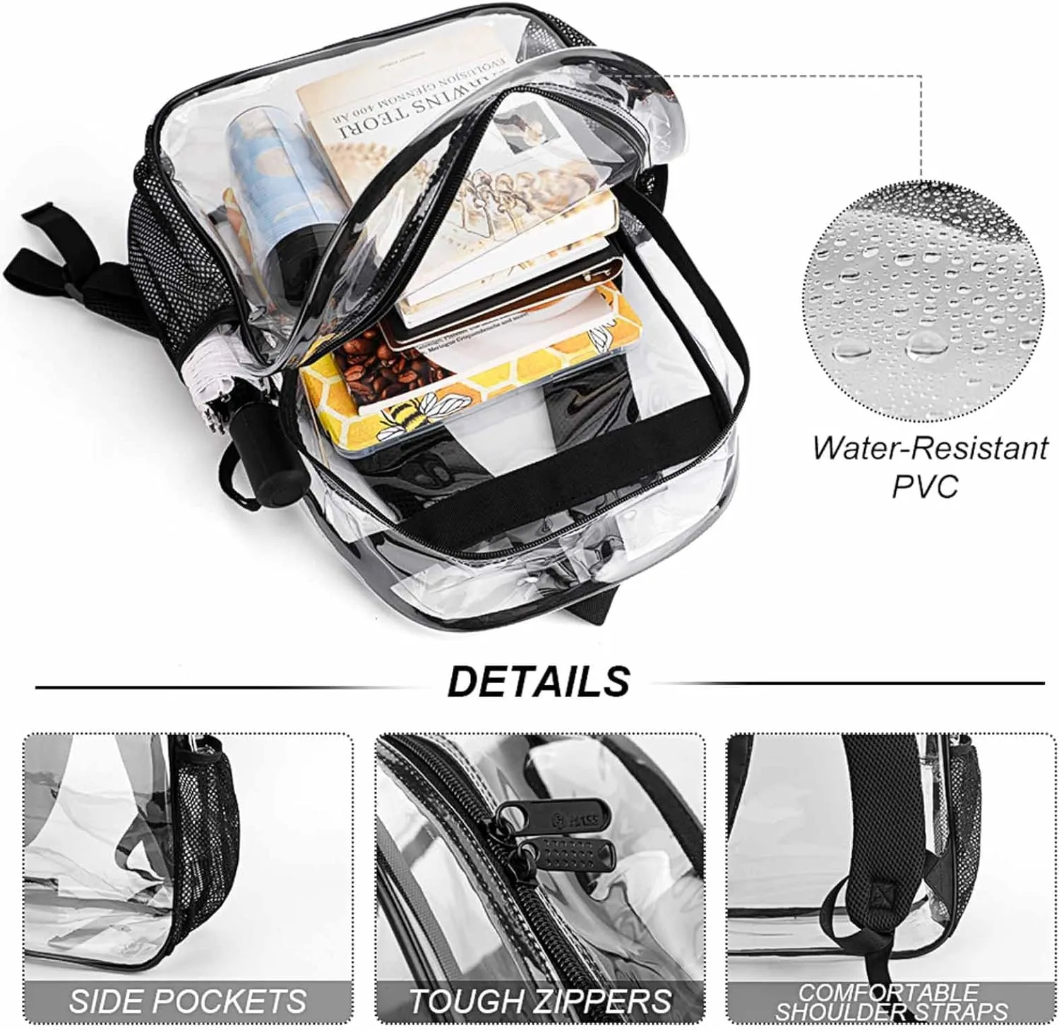 Clear Backpack Heavy Duty Tunny Seafood Fish 16 Inch for Stadium Events Concert Travel Work Sport Hiking Summer Waterproof Sturdy Transparent Bag for Men Women