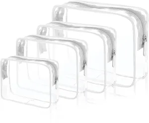 Clear Cosmetic Bag, 4 Pcs Waterproof Clear Plastic Cosmetic Makeup Bags, Transparent Packing Organizer Storage Bags，Christmas Gift for Mother,Wife,Grilfriends(White)