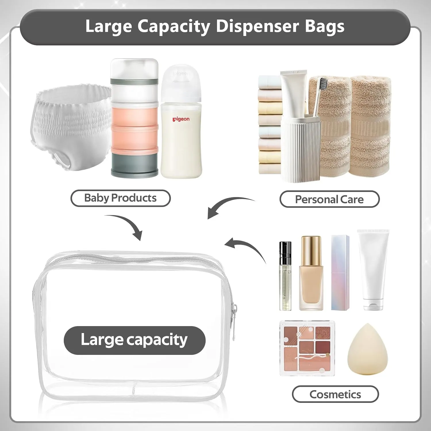 Clear Cosmetic Bag, 4 Pcs Waterproof Clear Plastic Cosmetic Makeup Bags, Transparent Packing Organizer Storage Bags，Christmas Gift for Mother,Wife,Grilfriends(White)