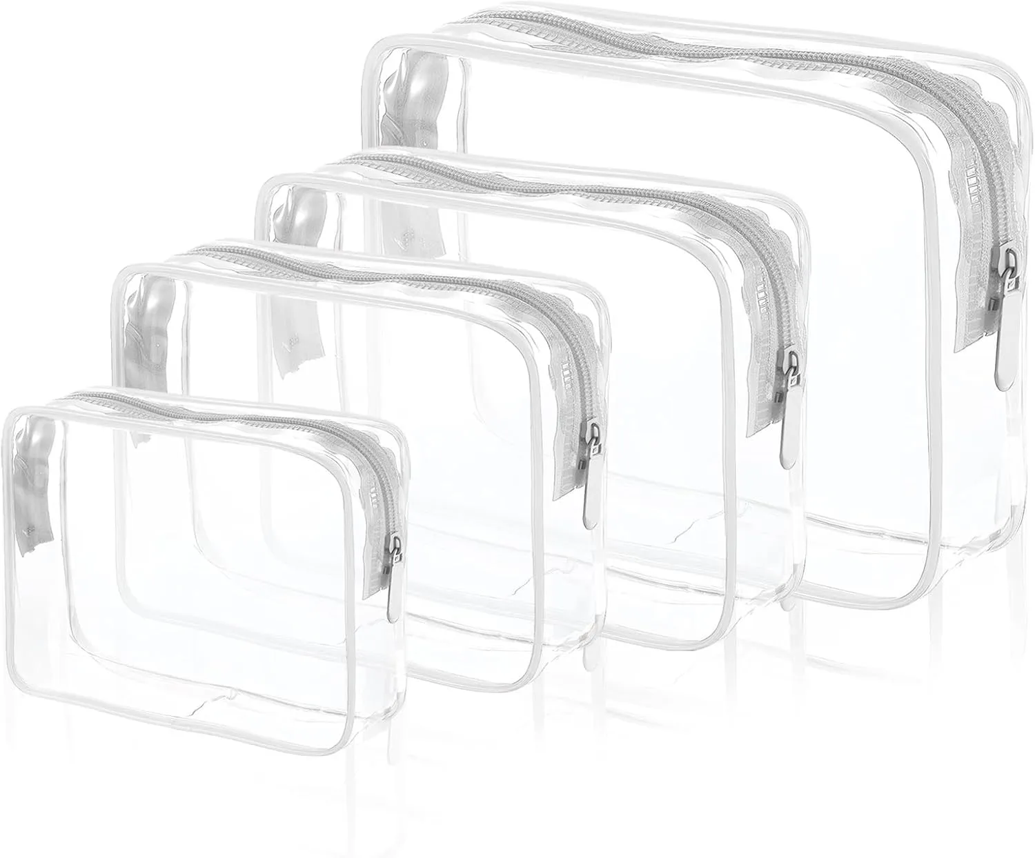 Clear Cosmetic Bag, 4 Pcs Waterproof Clear Plastic Cosmetic Makeup Bags, Transparent Packing Organizer Storage Bags，Christmas Gift for Mother,Wife,Grilfriends(White)