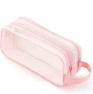 Clear Cosmetic Bag, Travel Makeup Bag, Pencil Case Transparent Pen Case Portable Make Up Organizer for Adult Teen Women Purse for Toiletries Accessories Brushes (Pink)