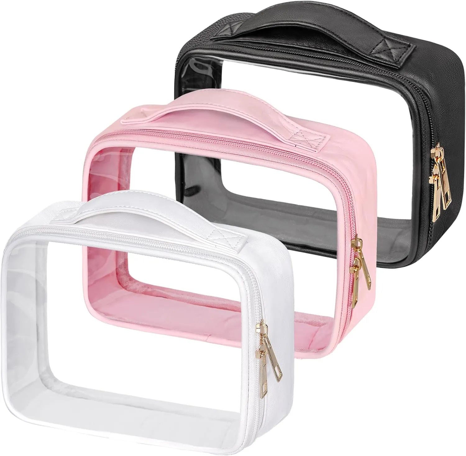 Clear Cosmetic Bags 3pack Makeup Toiletry Bag with Handle Travel Essentials for Men and Woemn(Black White Pink)