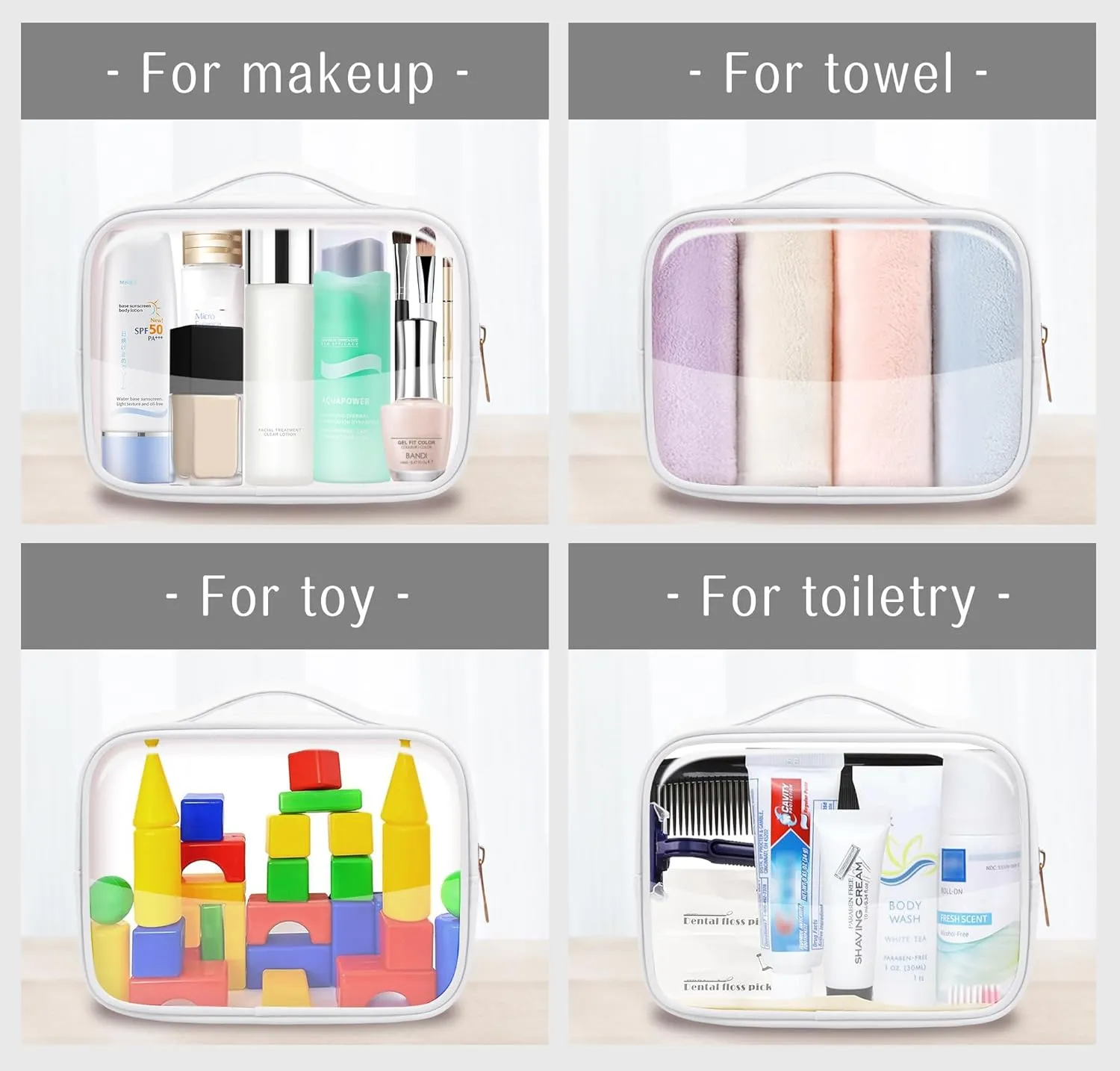Clear Cosmetic Bags 3pack Makeup Toiletry Bag with Handle Travel Essentials for Men and Woemn(Black White Pink)