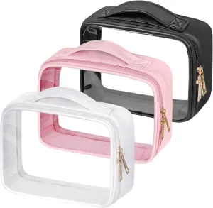 Clear Cosmetic Bags 3pack Makeup Toiletry Bag with Handle Travel Essentials for Men and Woemn(Black White Pink)