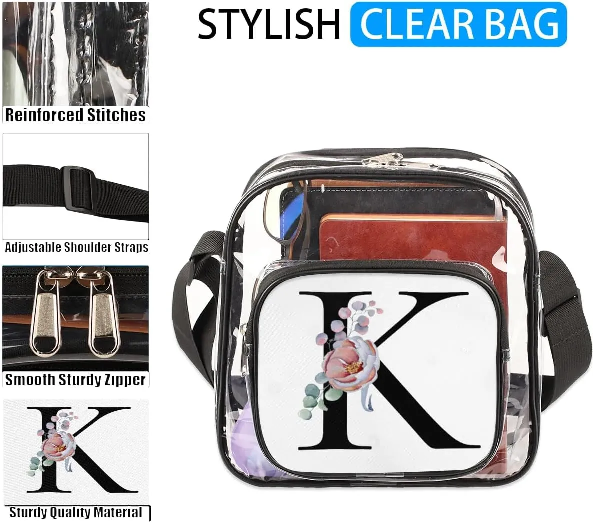 Clear Crossbody Bag Stadium Approved for Women and Men Transparent Messenger Shoulder Bag Clear Purse Bag
