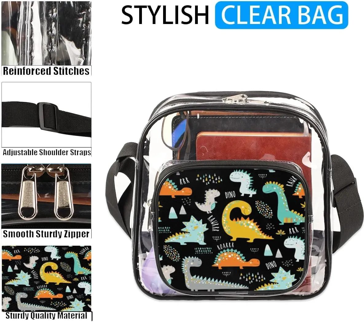 Clear Crossbody Bag Stadium Approved for Women and Men Transparent Messenger Shoulder Bag Clear Purse Bag