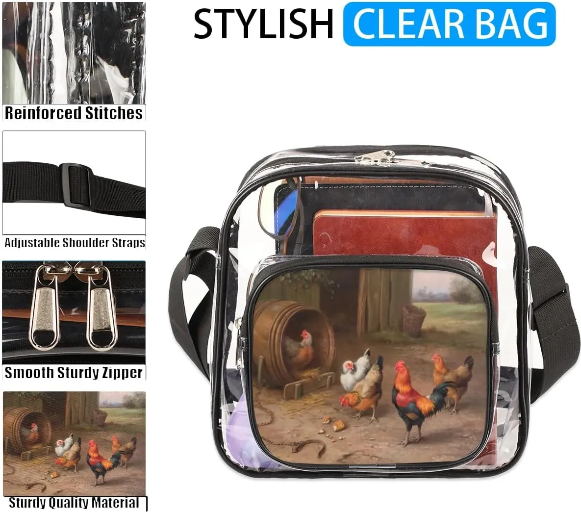 Clear Crossbody Bag Stadium Approved for Women and Men Transparent Messenger Shoulder Bag Clear Purse Bag