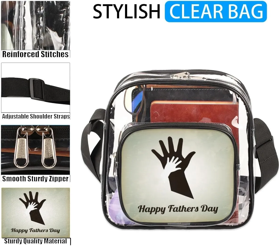 Clear Crossbody Bag Stadium Approved for Women and Men Transparent Messenger Shoulder Bag Clear Purse Bag