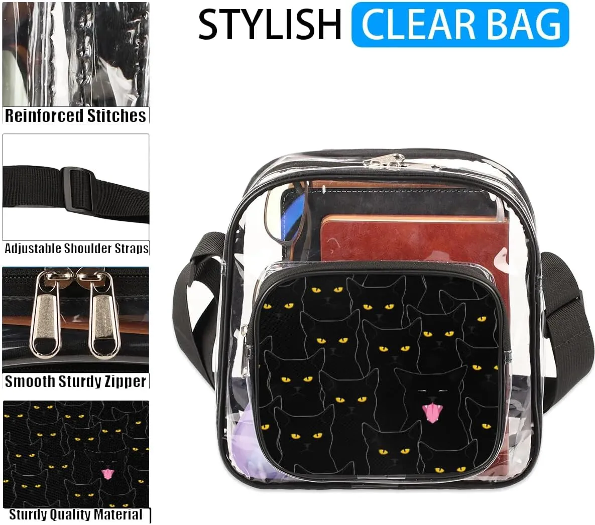 Clear Crossbody Bag Stadium Approved for Women and Men Transparent Messenger Shoulder Bag Clear Purse Bag