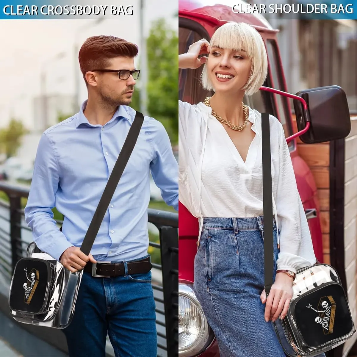Clear Crossbody Bag Stadium Approved for Women and Men Transparent Messenger Shoulder Bag Clear Purse Bag