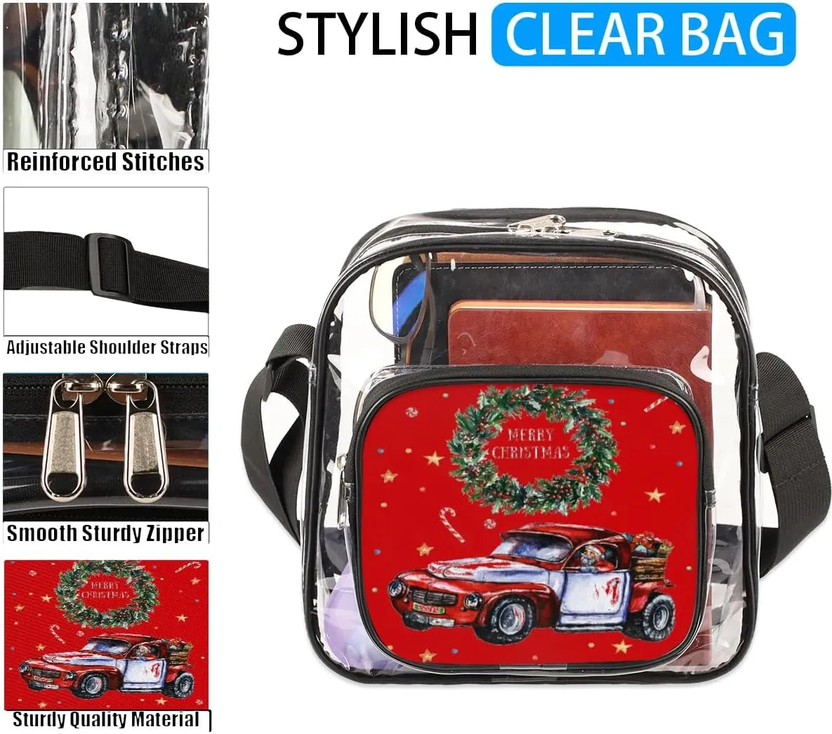Clear Crossbody Bag Stadium Approved for Women and Men Transparent Messenger Shoulder Bag Clear Purse Bag