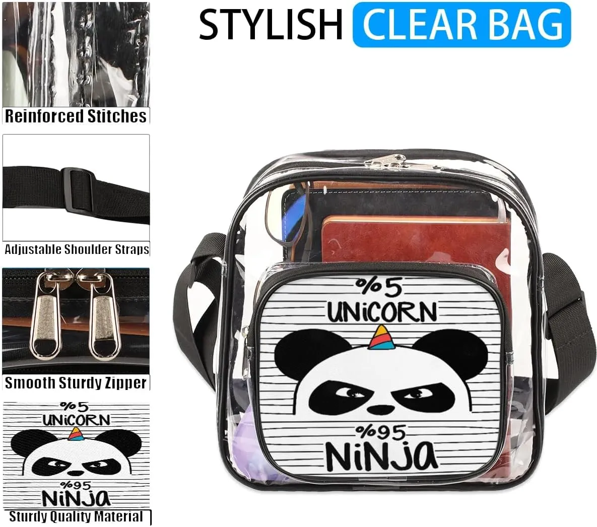 Clear Crossbody Bag Stadium Approved for Women and Men Transparent Messenger Shoulder Bag Clear Purse Bag