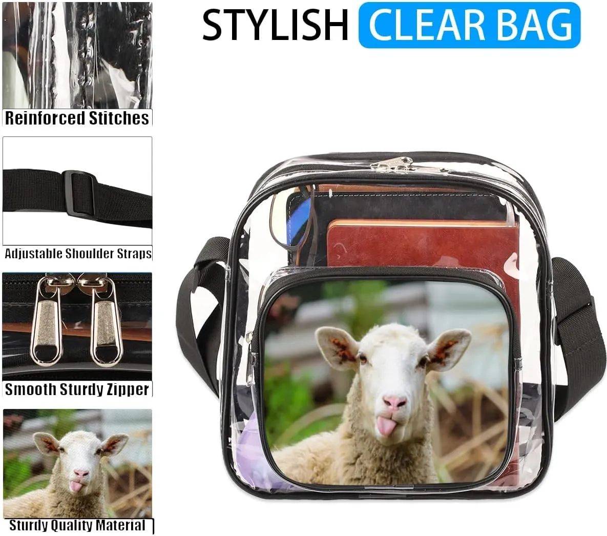 Clear Crossbody Bag Stadium Approved for Women and Men Transparent Messenger Shoulder Bag Clear Purse Bag