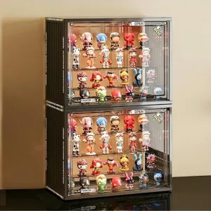 Clear Display Case for Figures, Adjustable Display Box, Acrylic Figure Display Case with Magnetic Door, Clear Stackable Display Box for Action Figures, Pop Mart, Funko Pop, Collectibles(Black, 2 Pack)