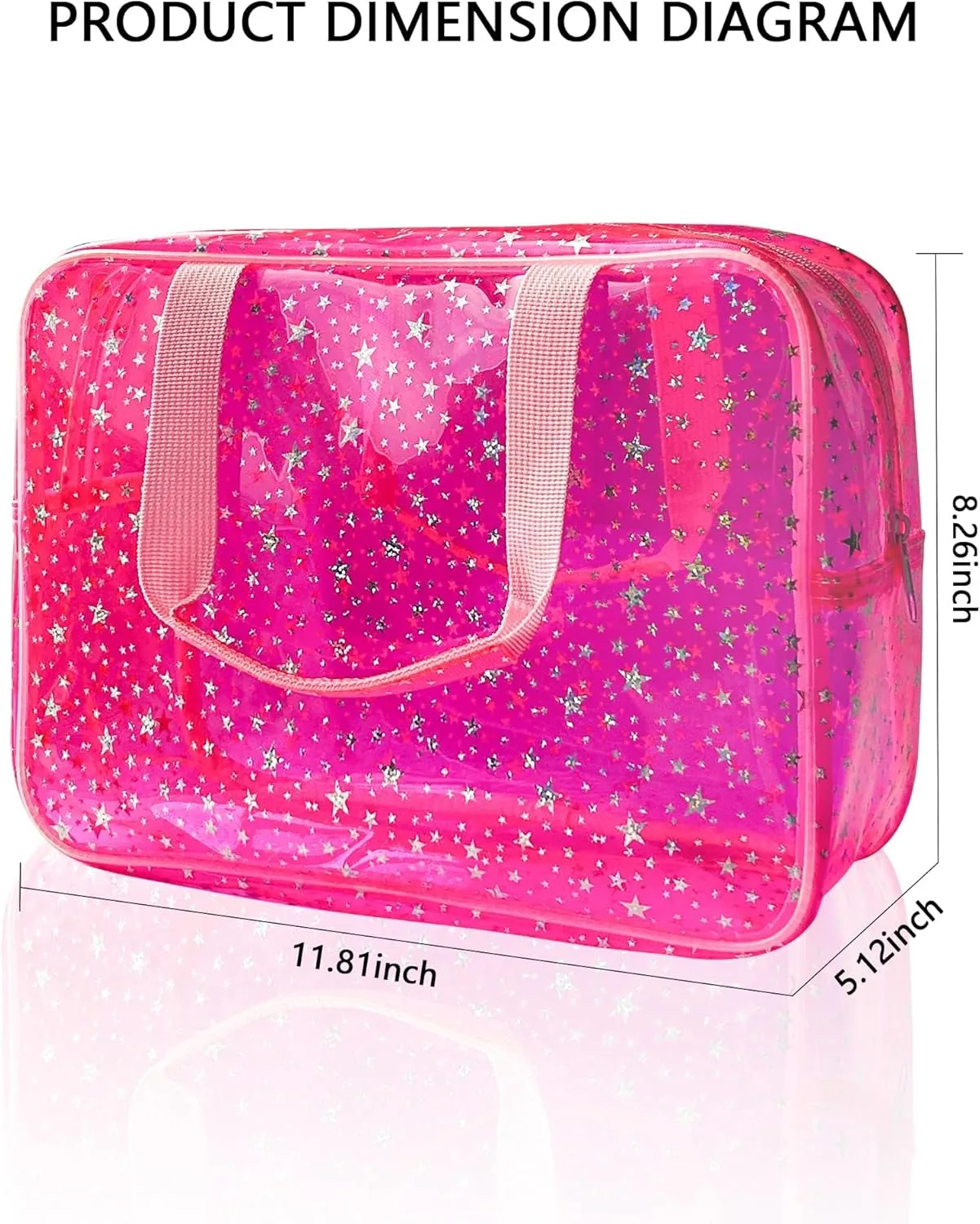 Clear Fluorescent Neon Yellow Star Cosmetic Bag with Zippier and Travel Yellow Clear Pouch with Handle, Yellow Star Cosetic Bag