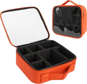 Clear Makeup Bag 10.6X3.7X8.7 inch Travel Cosmetic Organizer Case for Women with Handle and Detachable Dividers, Portable Waterproof Makeup Bag, Gift for Women, Gift for Girls, Orange