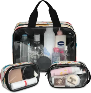 Clear Makeup Bag, 3 Pcs of Translucent Cosmetic Bags Set, Transparent Happy Birthday Travel Makeup Pouch, Waterproof Cute Toiletry Bag for Women (Birthday Balloons)