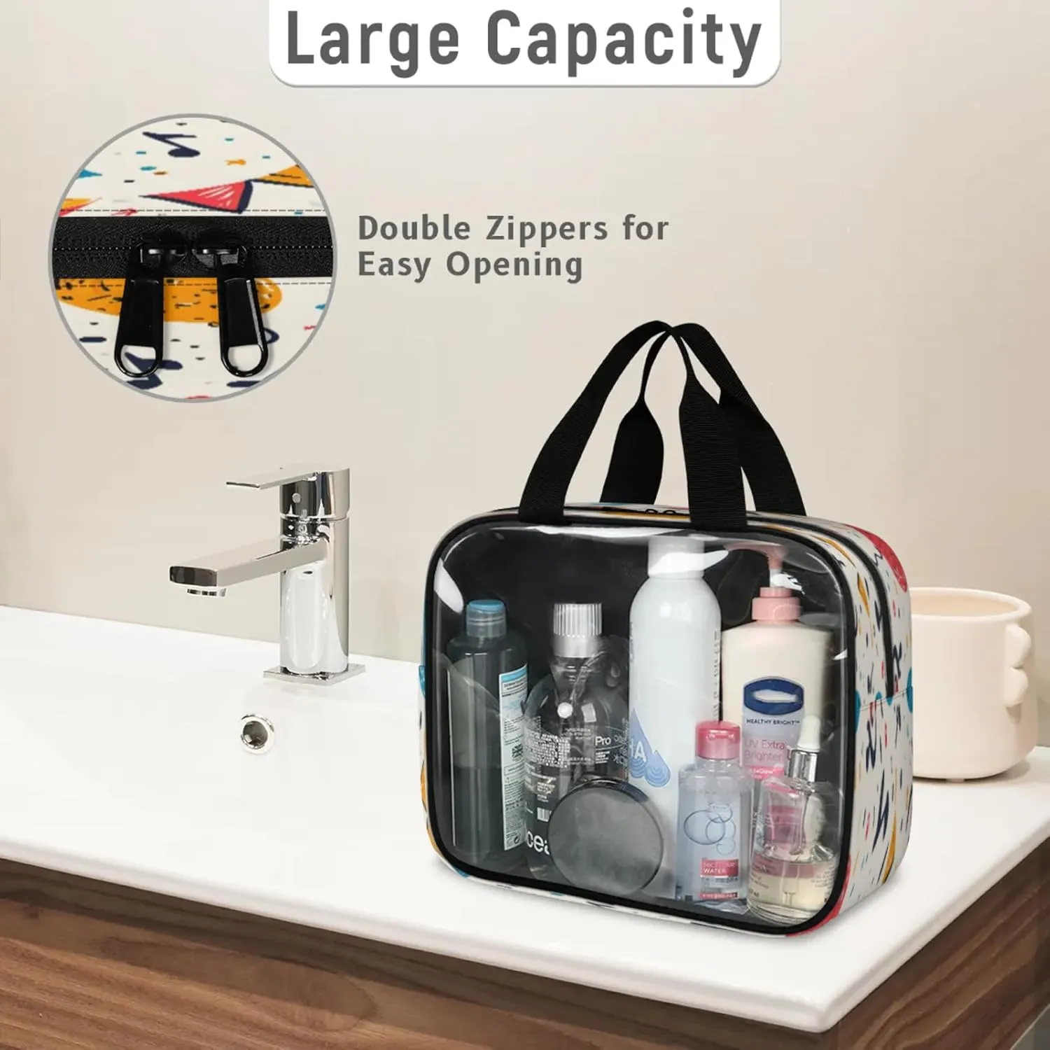 Clear Makeup Bag, 3 Pcs of Translucent Cosmetic Bags Set, Transparent Happy Birthday Travel Makeup Pouch, Waterproof Cute Toiletry Bag for Women (Birthday Balloons)