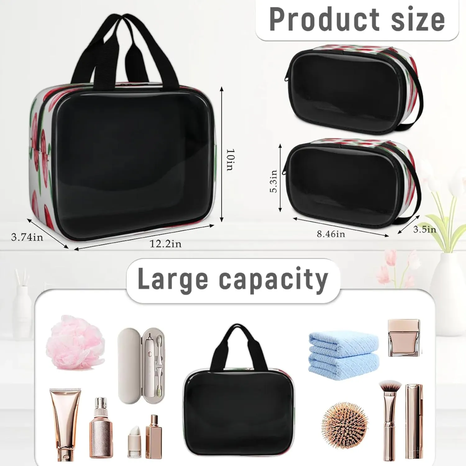 Clear Makeup Bag 3 Pieces Apples Toiletry Bag Portable Cosmetic Pouch Travel Organizer Water-resistant Translucent Cosmetic Bags with Fruit Apples