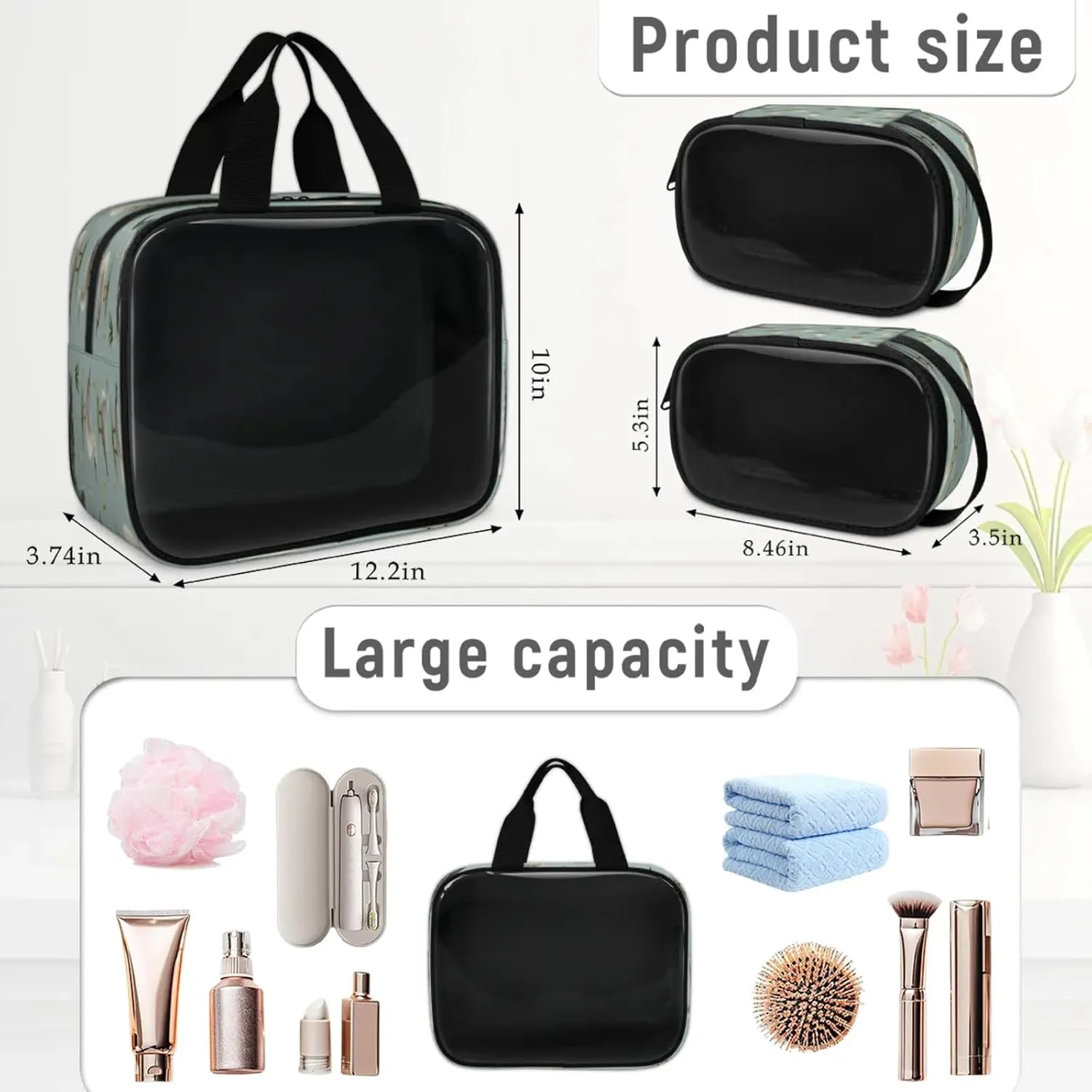 Clear Makeup Bag 3 Pieces Cute Duck Toiletry Bag Portable Cosmetic Pouch Travel Organizer Water-resistant Translucent Cosmetic Bags with Wild Ducks