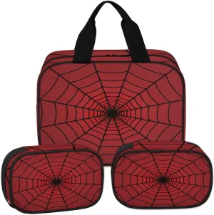 Clear Makeup Bag for Women Men, 3Pcs Transparent Cosmetic Bags Waterpoof Toiletries Set Portable Toiletry Bags with Zipper for Travel Bathroom(Red Spider Web)