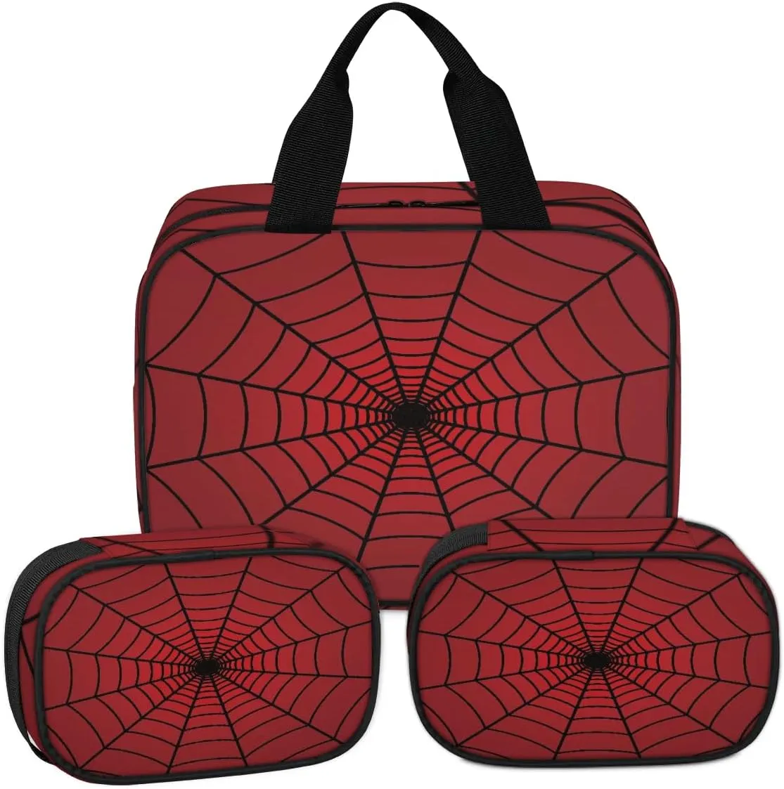 Clear Makeup Bag for Women Men, 3Pcs Transparent Cosmetic Bags Waterpoof Toiletries Set Portable Toiletry Bags with Zipper for Travel Bathroom(Red Spider Web)